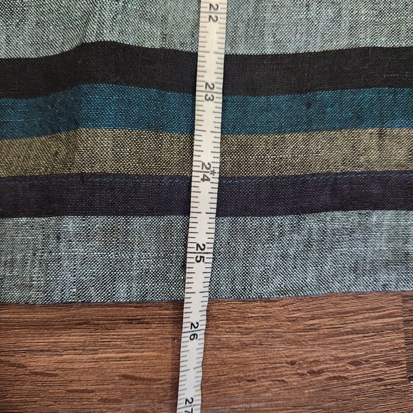 Eileen Fisher Top M Striped Organic Linen Blue Green Brown Boxy Blouse Lagenlook - Picture 6 of 7